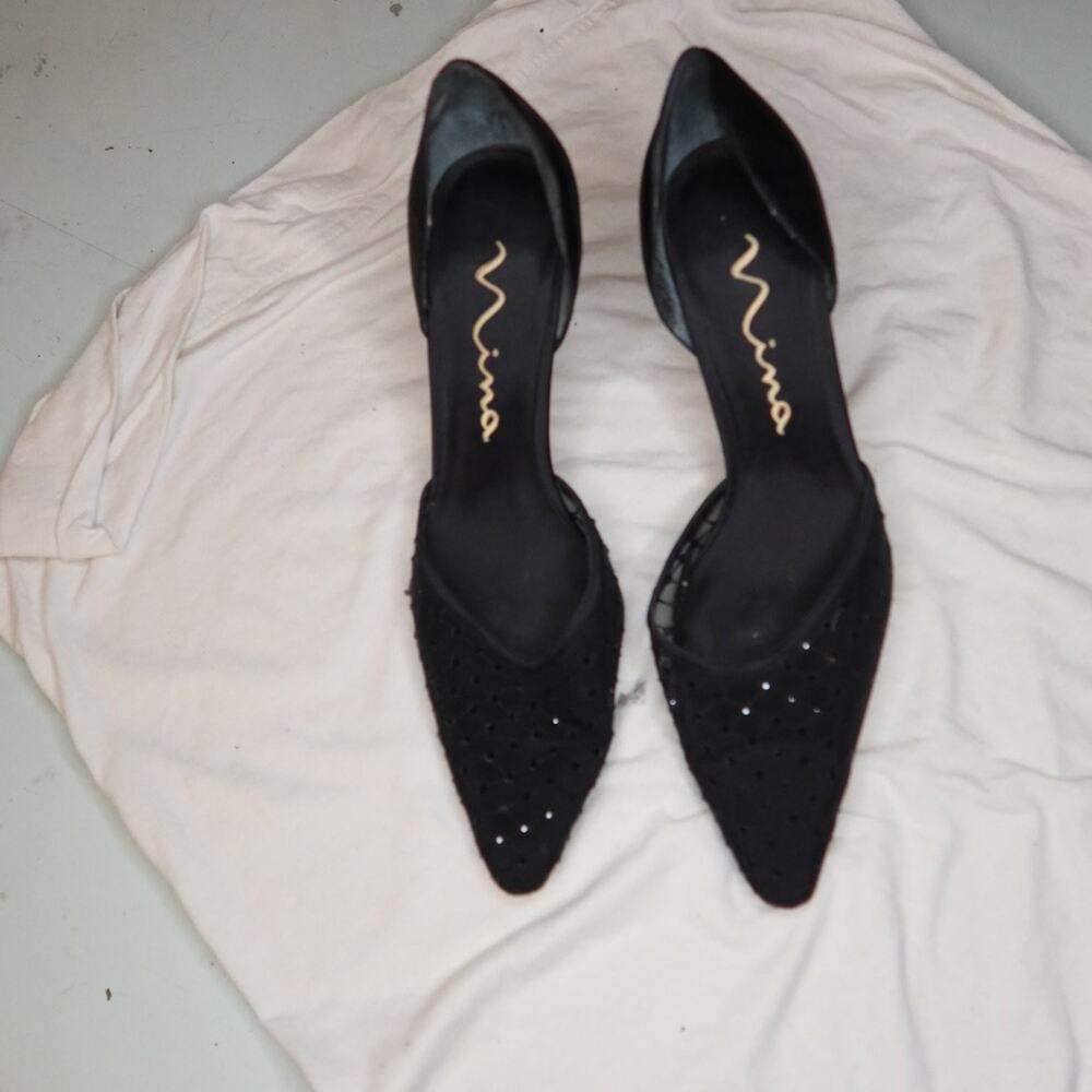 Nina Womens d'orsay heel pumps US 9 Black Embellished y2k 90s gorpcore coquette